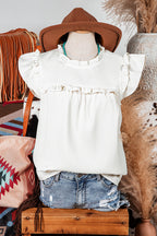 Fashion-W Ruffle Trim Waffle Knit Blouse