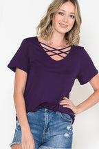 Chest Criss Cross Short Sleeve Tunic Top