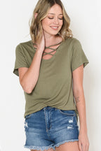 Chest Criss Cross Short Sleeve Tunic Top
