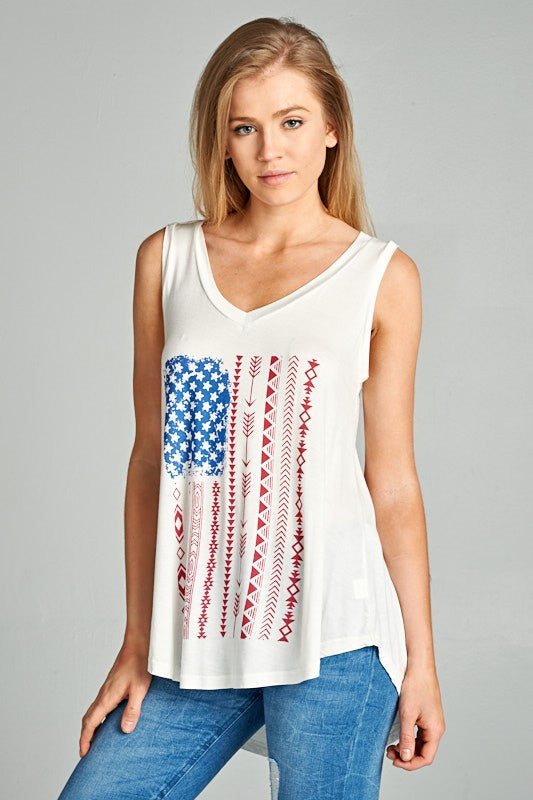 4th Of July American Flag Print Graphic Tank Top