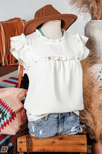 Fashion-W Ruffle Trim Waffle Knit Blouse
