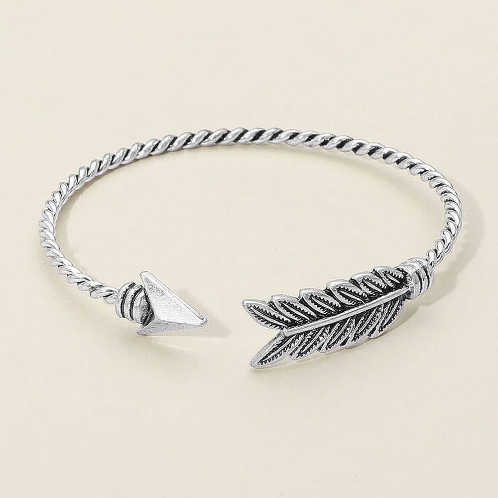 Feathered Arrow Twisted Wire Cuff Bracelet