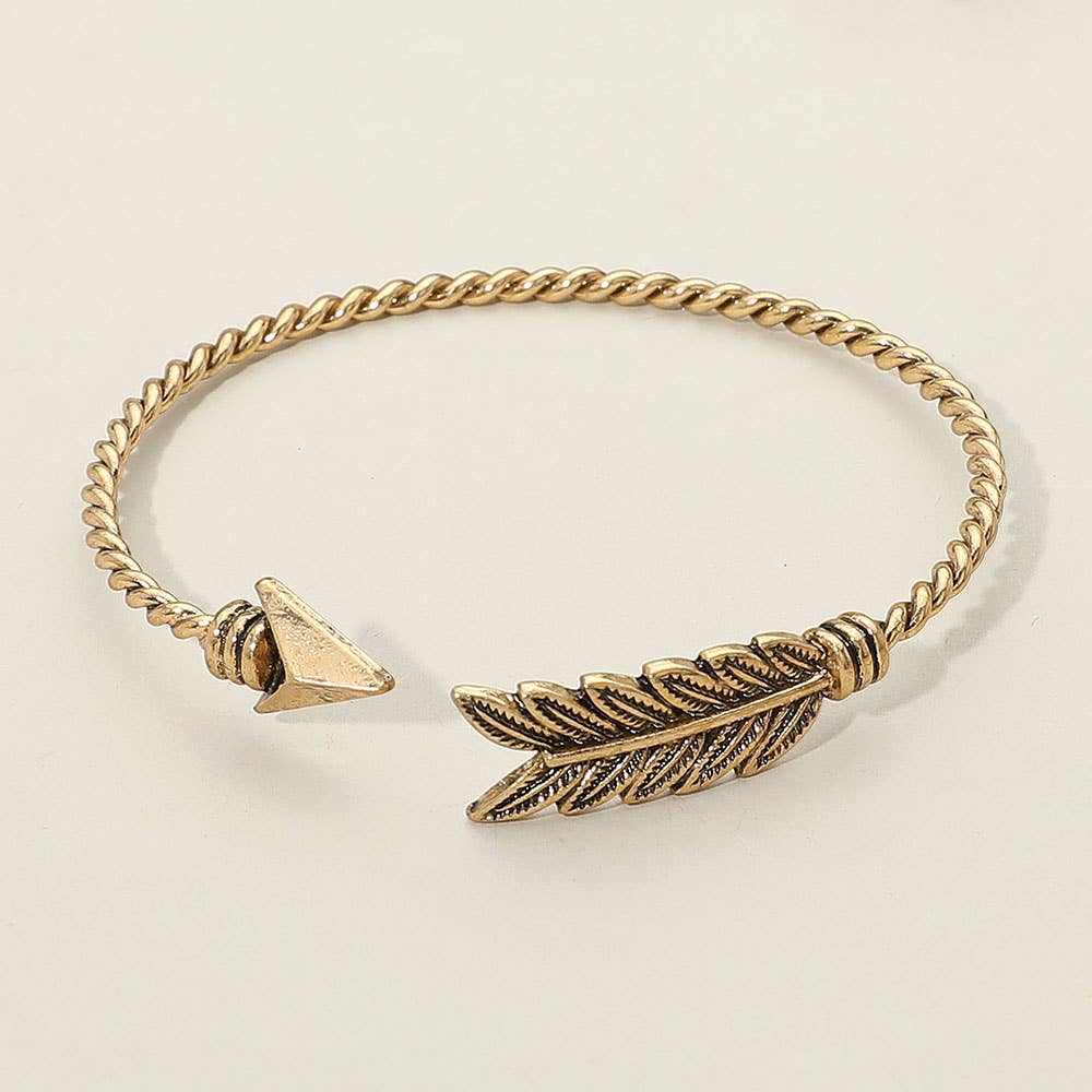 Feathered Arrow Twisted Wire Cuff Bracelet