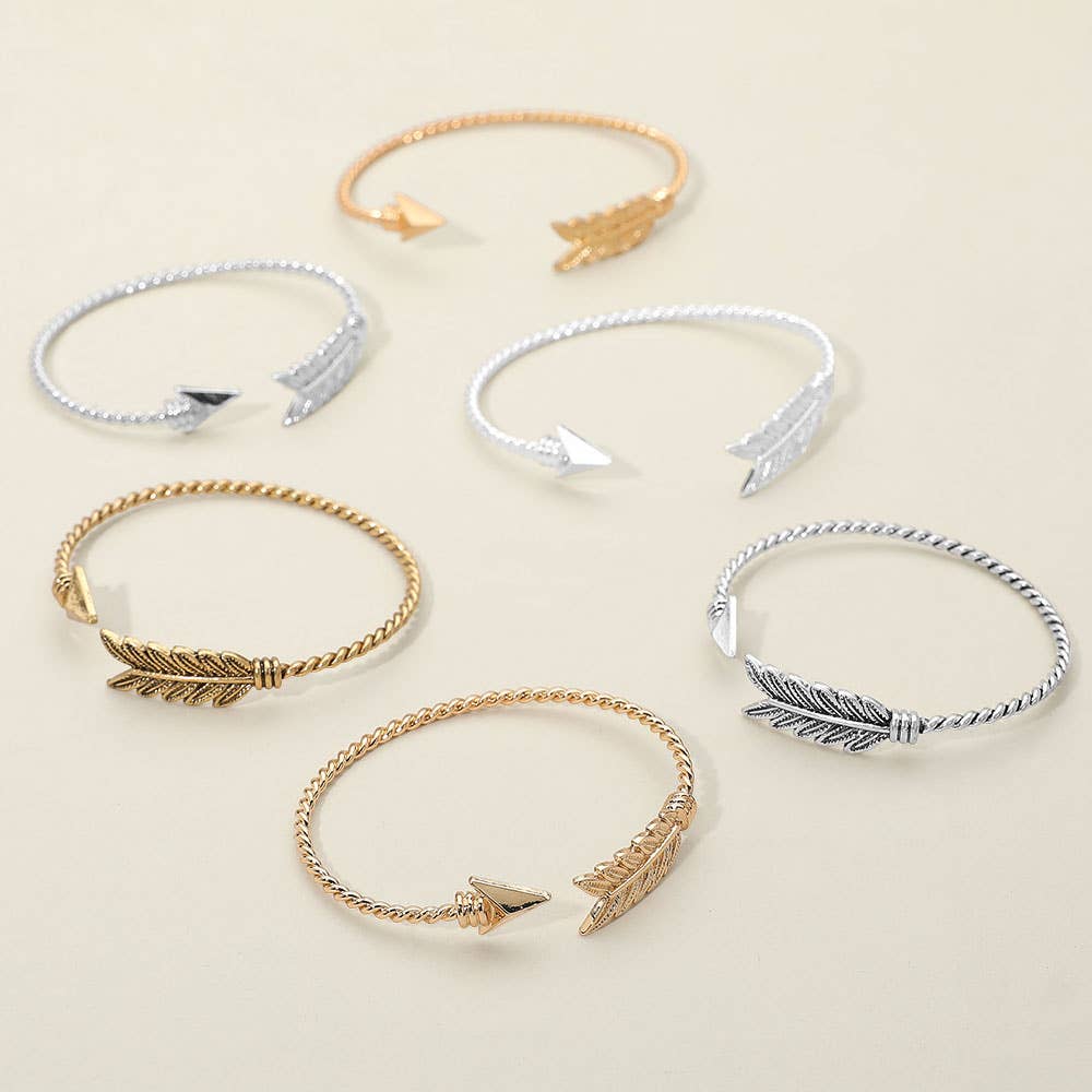 Feathered Arrow Twisted Wire Cuff Bracelet