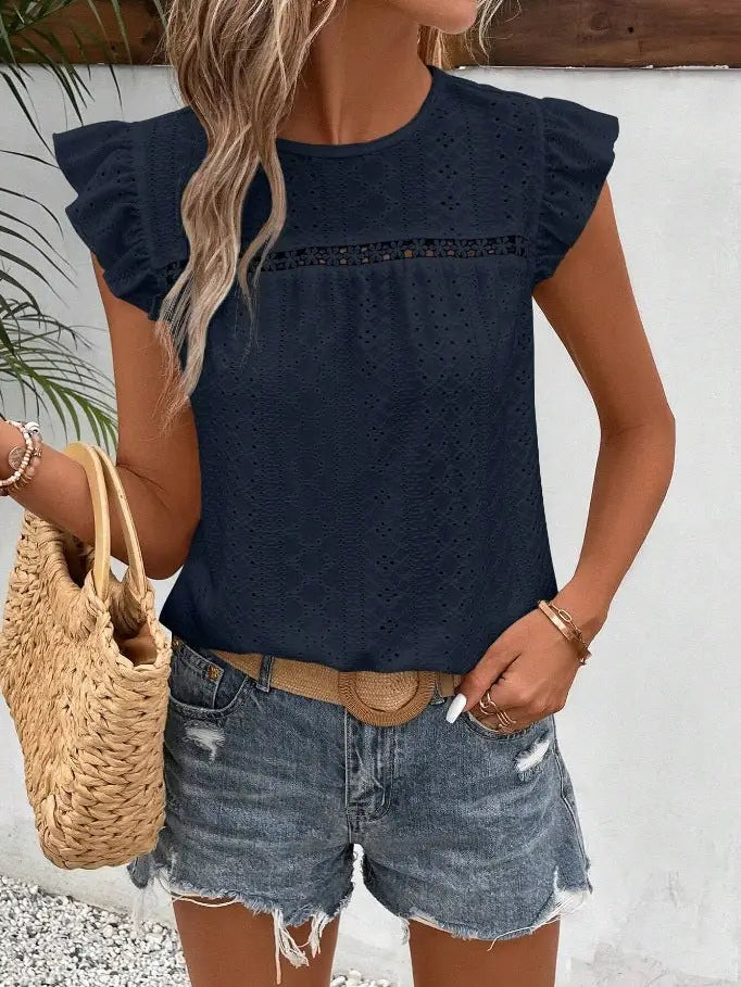Summer Lace Ruffle Sleeve Top For Women